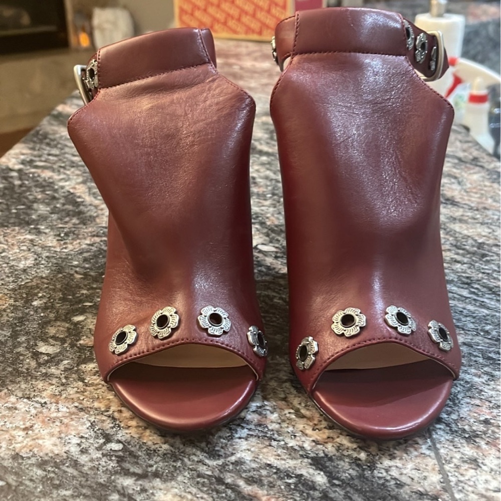 Women’s Coach Edison G2503 Red Merlot Leather Ankle Strap Mule Heels